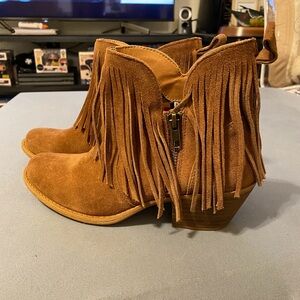 Fringe Suede Ankle Boots - Tan- never worn. No tags.